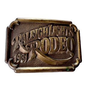 Vintage 1981 Raleigh Lights Rodeo Men's Brass Belt Buckle Western Cowboy